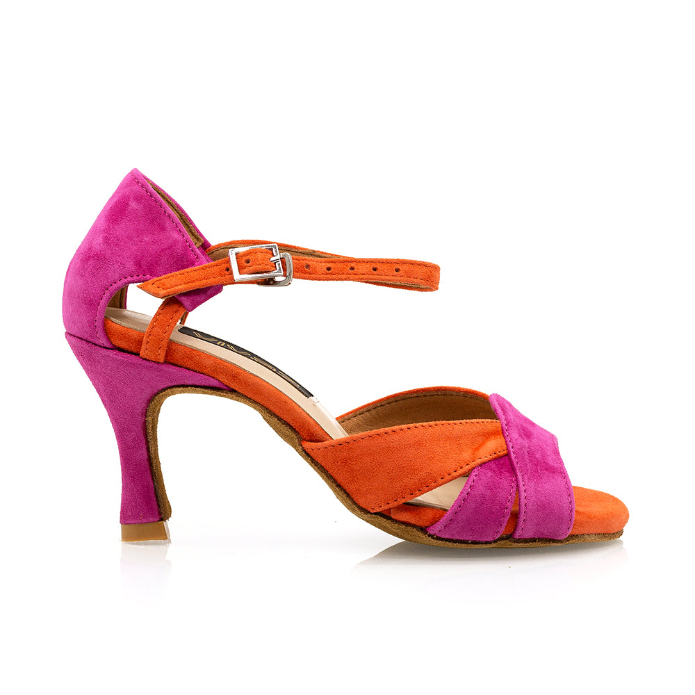 [Alyssa] Pink and Orange Suede 3" Women's Latin & Ballroom Dance Shoes - Vivaz Dance