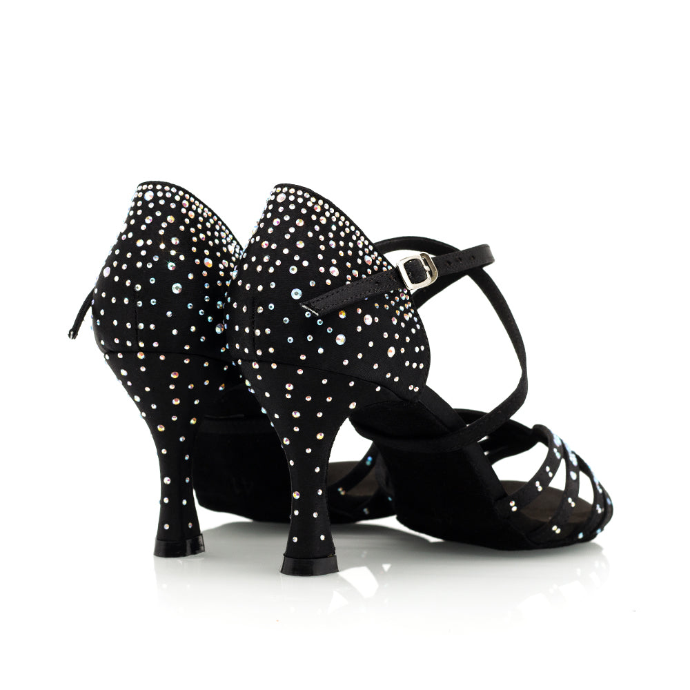 "Noir" 3" Black Latin Dance Sandals with AB crystals - Vivaz Dance